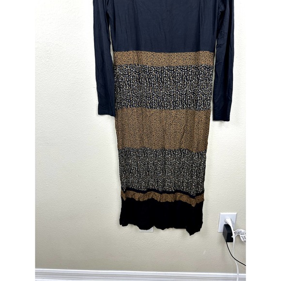 Carole Little sz 6 Mixed Print Floral Black Mustard Yellow Midi Dress Boho Artsy - Picture 4 of 7